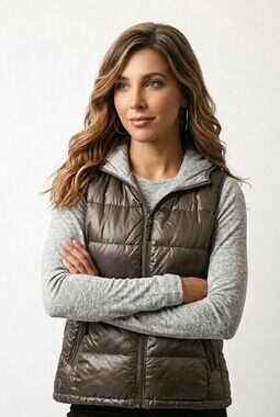 Tangerine Puffer Vest Womens Size M Metallic Silver Hooded Full Zip